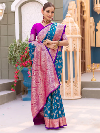 Marvelous Blue Zari Weaving Banarasi Silk Wedding Wear Saree